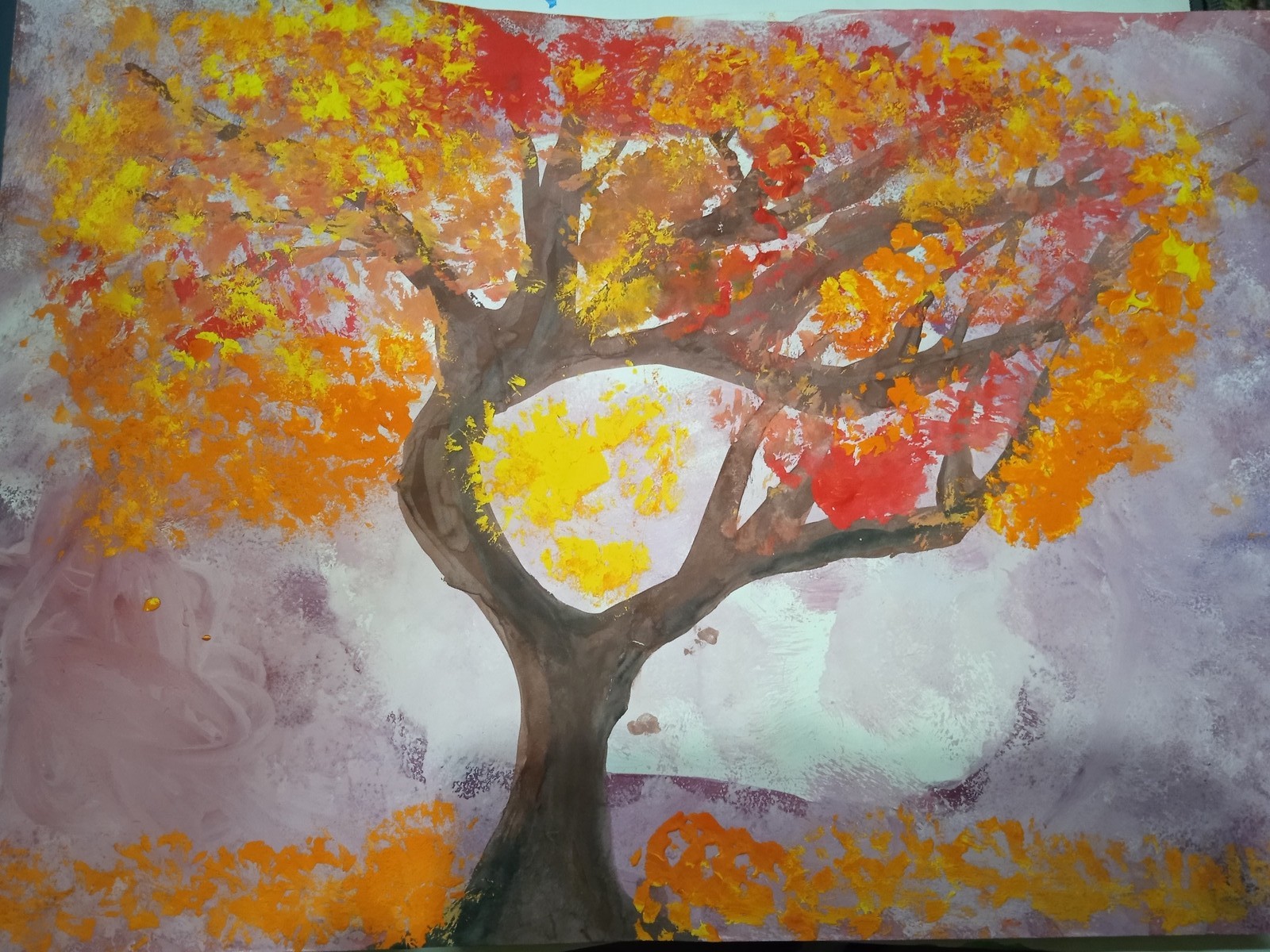 Осеннее дерево красками в старшей группе