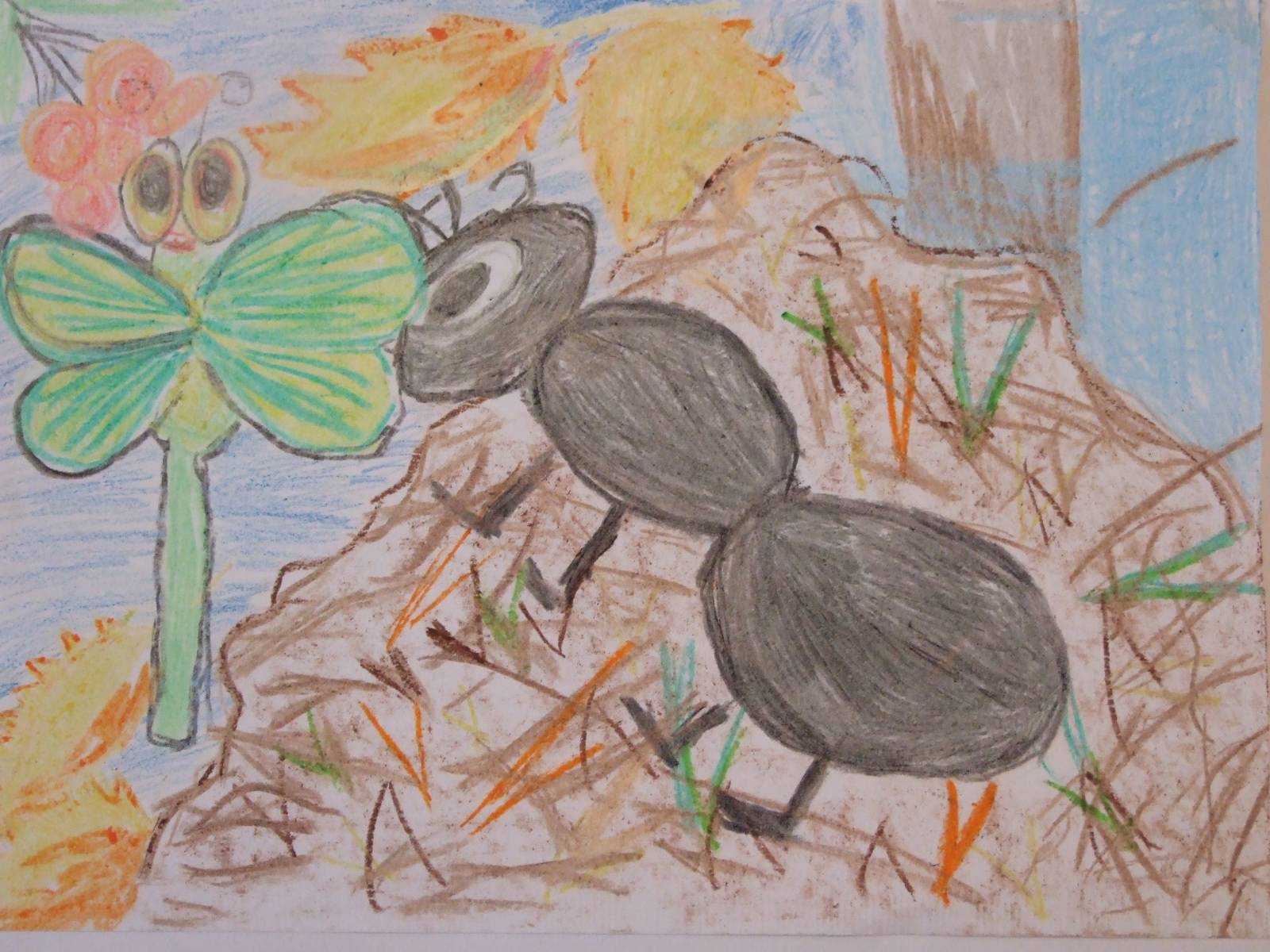 Стрекоза и муравей нарисовать